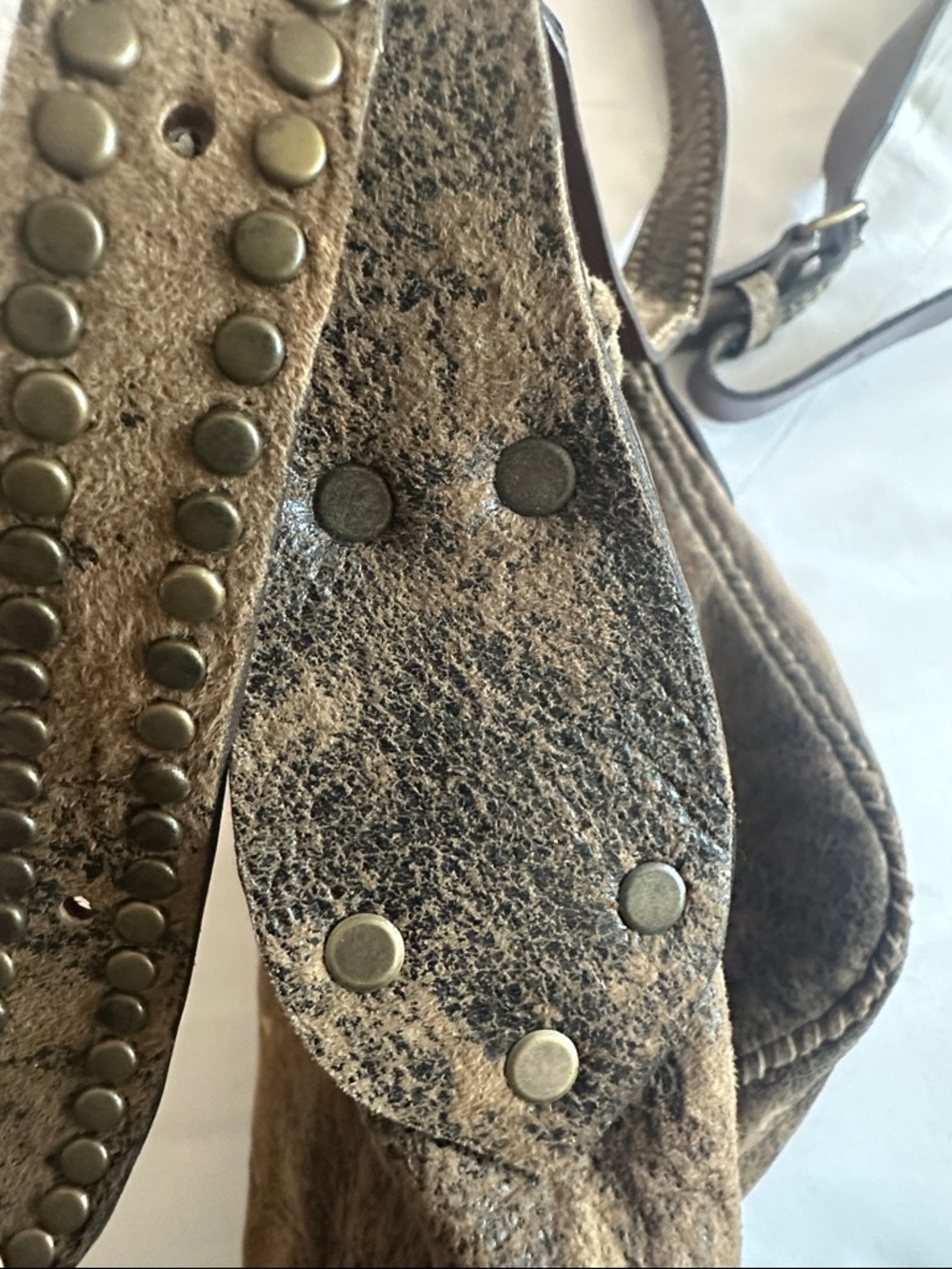 Rare Jose Luis Lambskin Suede Leather Studded Crossbody Messenger Bag - Picture 7 of 9